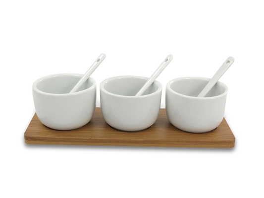 Saucen-Servierset Keramik & Holz 7-teilig